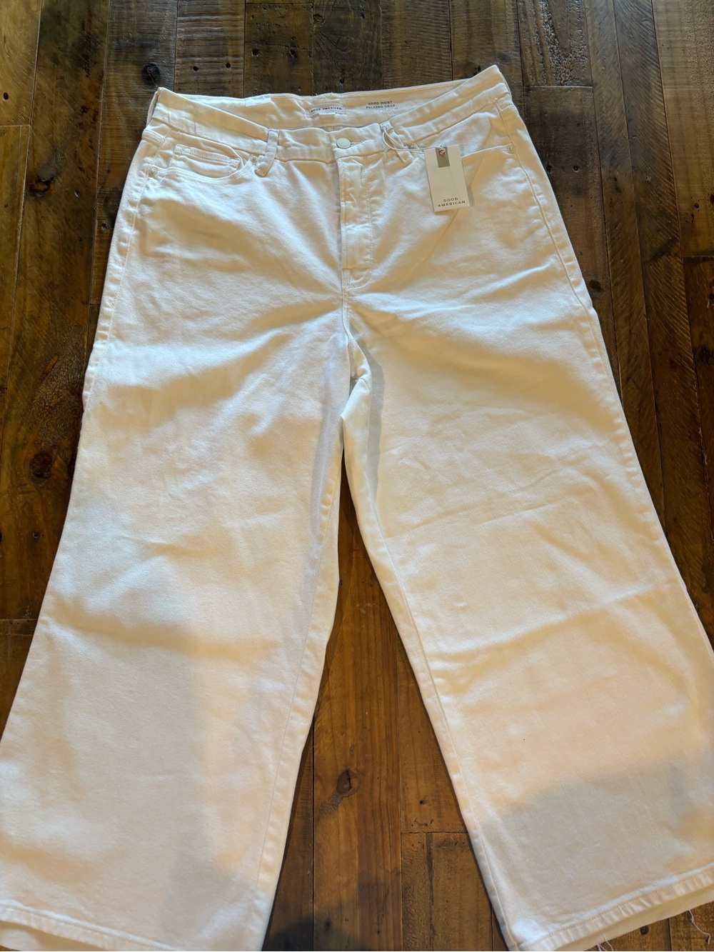 Good American White Cropped Wide-Leg Pants Good Waist Palazzo Crop